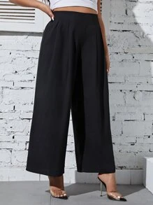 Flirla Plus High Waist Wide Leg Trousers - Black - View 4