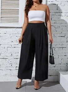 Flirla Plus High Waist Wide Leg Trousers - Black - View 5