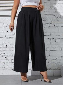 Flirla Plus High Waist Wide Leg Trousers - Black - View 6