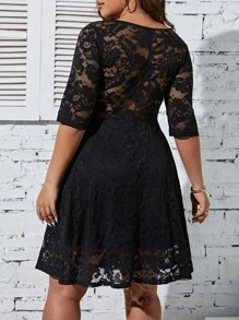 SHEIN LUNE Vestido escote corazón con encaje - Negro - Ver 2
