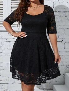 SHEIN LUNE Vestido escote corazón con encaje - Negro - Ver 5