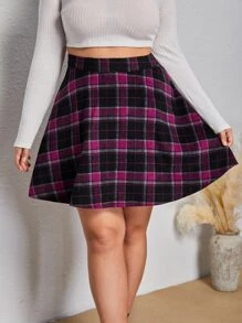 SHEIN EZwear Plus Plaid Print High Waist Skirt - Multicolor - View 1