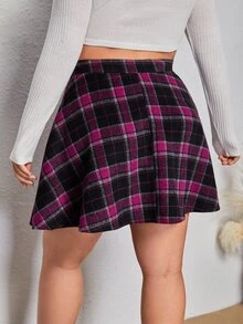 SHEIN EZwear Plus Plaid Print High Waist Skirt - Multicolor - View 2