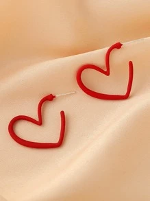 Pendientes de aro abierto con diseño de corazón - Rojo - Ver 1