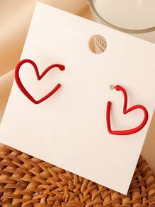 Pendientes de aro abierto con diseño de corazón - Rojo - Ver 2