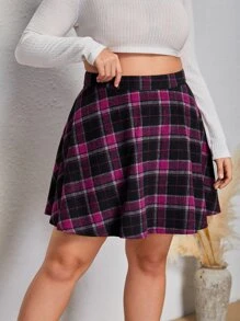 SHEIN EZwear Plus Plaid Print High Waist Skirt - Multicolor - View 4