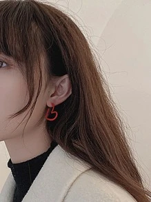 Pendientes de aro abierto con diseño de corazón - Rojo - Ver 3