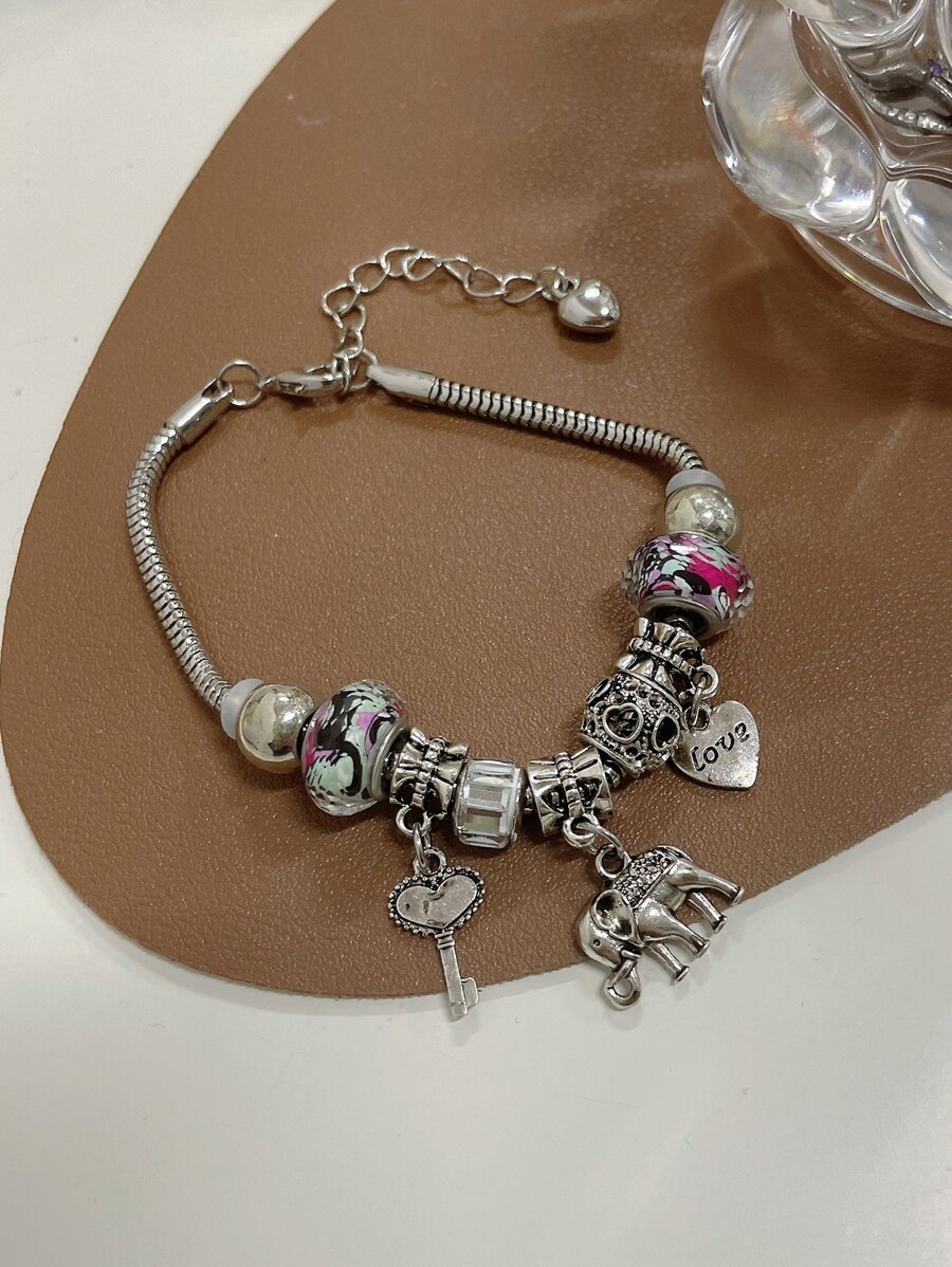 心和鑰匙墜飾手環 - 彩色 - 查看 1