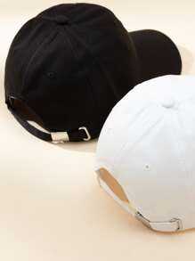 Cute 2pcs Couple'S Double Heart Embroidered Y2k Style Sun-Proof Breathable Baseball Caps, Unisex, Spring And Autumn, Romantic Gift For Valentine'S Day And Outdoor Sun Protection - Black and White - View 3