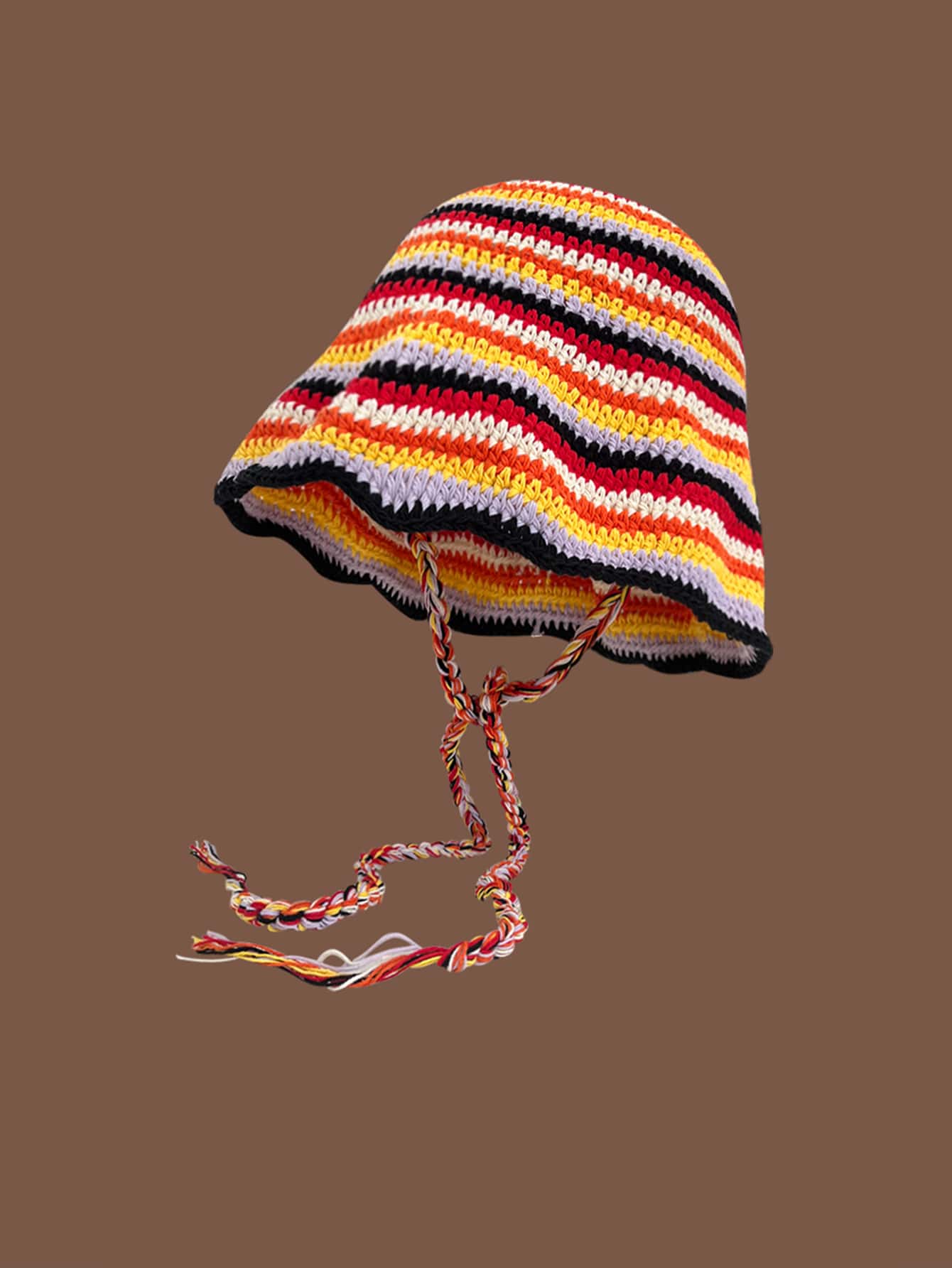 1 Máy Tính Nữ Mới Đầy Màu Sắc Handmade Móc Thắt Dây Quá Khổ Người Cá Đan Mũ, y2k Thời Trang Khoét Hở Đan Mùa Thu Nón - Cà phê nâu - Xem 1