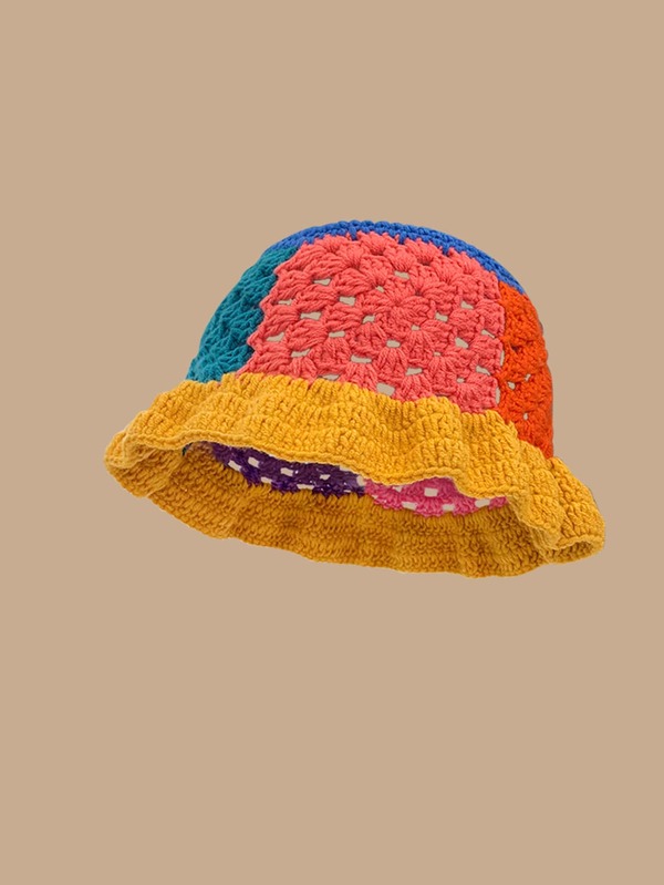 Color Block Crochet Hat SHEIN USA