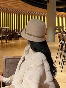 1 件女士复古优雅羊毛混纺针织渔夫帽，配皮带扣，适合日常穿着、聚会、送给女朋友的礼物、圣诞节 - 杏色 - 查看 2