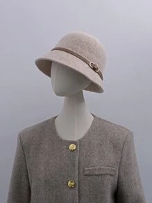 1 件女士复古优雅羊毛混纺针织渔夫帽，配皮带扣，适合日常穿着、聚会、送给女朋友的礼物、圣诞节 - 杏色 - 查看 3