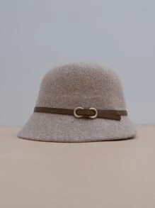 1 件女士复古优雅羊毛混纺针织渔夫帽，配皮带扣，适合日常穿着、聚会、送给女朋友的礼物、圣诞节 - 杏色 - 查看 4