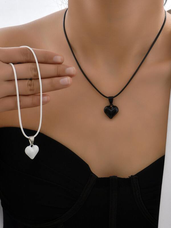2pcs Couple Heart Pendant Necklace Valentines,Mom,Mother,Mother's Day,Gift