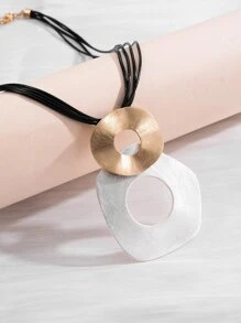 1pc Gold & Silver Plated Multi-Layered Braided Cord Pendant Necklace, Women'S Party Gift - Multicolor - View 2