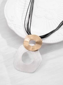 1pc Gold & Silver Plated Multi-Layered Braided Cord Pendant Necklace, Women'S Party Gift - Multicolor - View 1