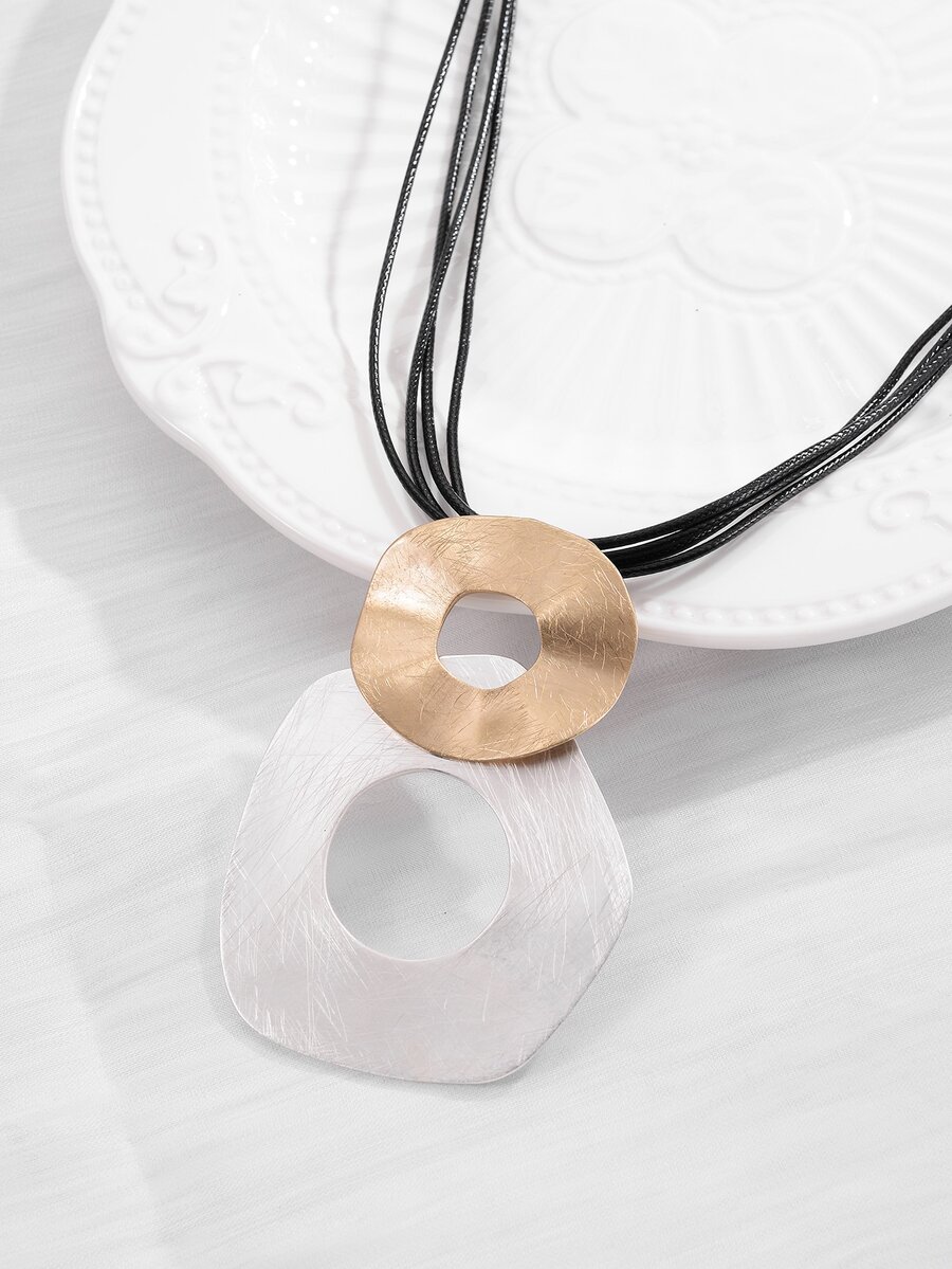 1pc Gold & Silver Plated Multi-Layered Braided Cord Pendant Necklace, Women'S Party Gift - Multicolor - View 1