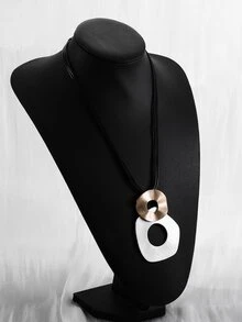1pc Gold & Silver Plated Multi-Layered Braided Cord Pendant Necklace, Women'S Party Gift - Multicolor - View 4