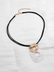 1pc Gold & Silver Plated Multi-Layered Braided Cord Pendant Necklace, Women'S Party Gift - Multicolor - View 5