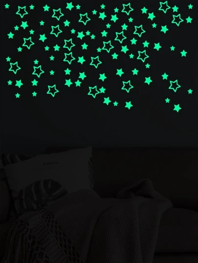94pcs Self-Adhesive Wall Sticker, Glow In The Dark Star Pattern Waterproof DIY Wall Decal For Bedroom, Living Room Decor, Stickers, Wall Decal, Vinyl Decal For Home Decorations, Spring Decoration Items Refresh Your Home, Festival Decoration Stickers Gifts Birthday Graduation
