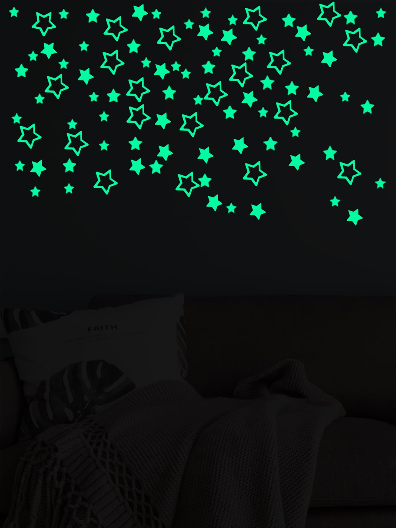 94pcs Self-Adhesive Wall Sticker, Glow In The Dark Star Pattern Waterproof DIY Wall Decal For Bedroom, Living Room Decor, Stickers, Wall Decal, Vinyl Decal For Home Decorations, Spring Decoration Items Refresh Your Home, Festival Decoration Stickers Gifts Birthday Graduation - Green - View 1