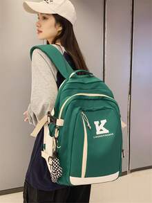 Letter Graphic Functional Backpack With Bag Charm - Green - View 2