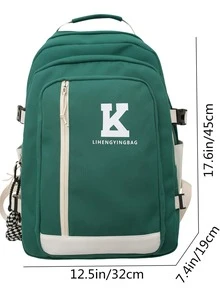Letter Graphic Functional Backpack With Bag Charm - Green - View 4