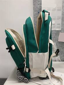 Letter Graphic Functional Backpack With Bag Charm - Green - View 6