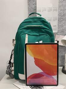 Letter Graphic Functional Backpack With Bag Charm - Green - View 7