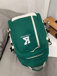 Letter Graphic Functional Backpack With Bag Charm - Green - View 8