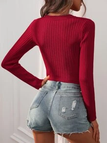 SHEIN Essnce Heart Cut Out Front Crop Jumper - Red - View 2