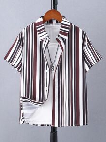 Boys Vertical Striped Shirt Without Tee - Multicolor - View 1