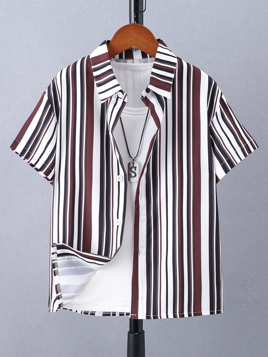 Boys Vertical Striped Shirt Without Tee - Multicolor - View 1
