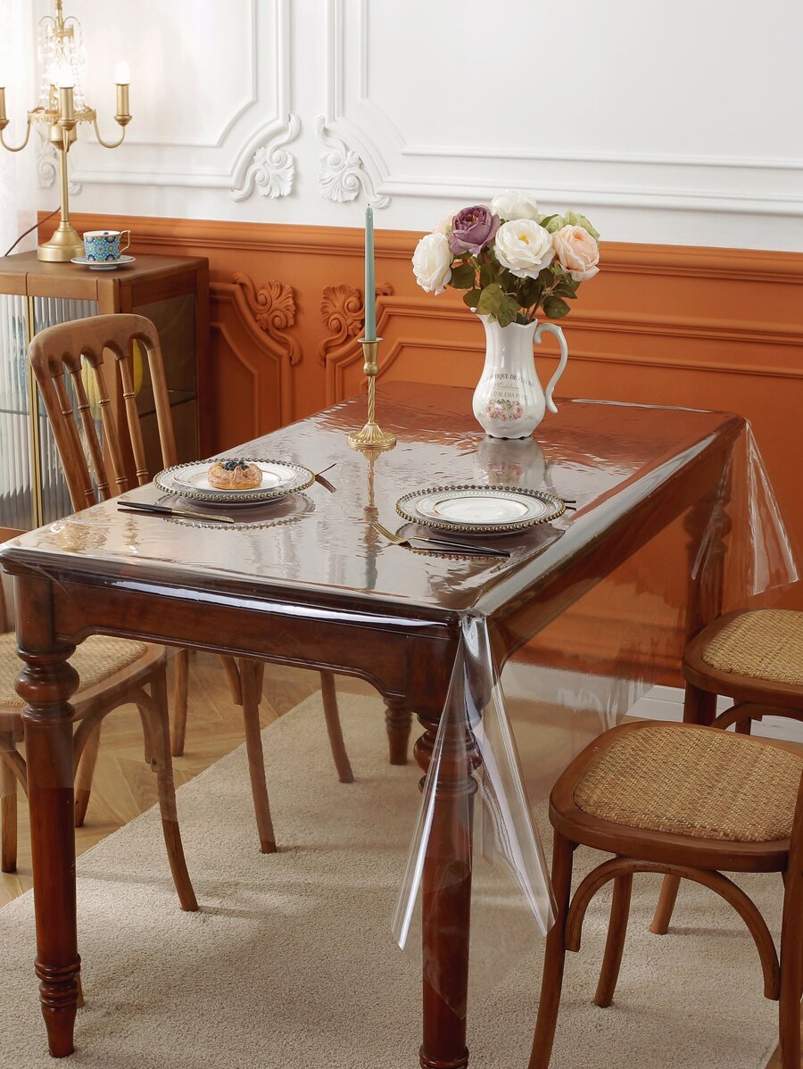 1pc Clear Tablecloth - Clear - View 1
