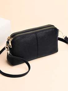 荔枝压纹方形包轻便，时尚白领大学生，工作，商务，通勤，办公室，周年纪念，情侣，生日礼物，情人节礼物，礼物 - 黑色 - 查看 1