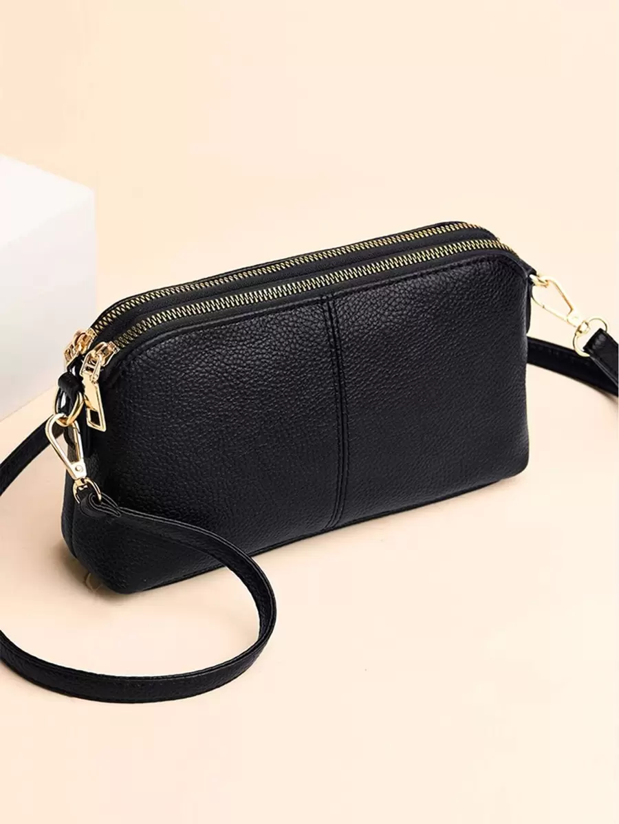 荔枝压纹方形包轻便，时尚白领大学生，工作，商务，通勤，办公室，周年纪念，情侣，生日礼物，情人节礼物，礼物 - 黑色 - 查看 1