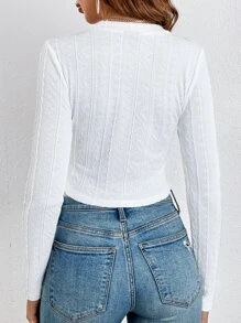 SHEIN Frenchy Áo thun nữ màu trơn Giải trí - trắng - Xem 6