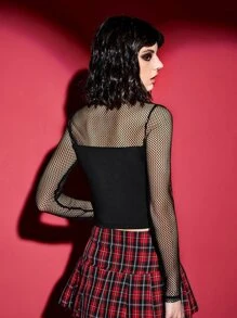 ROMWE PUNK Top crop con estampado de letra - Negro - Ver 2