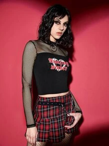 ROMWE PUNK Top crop con estampado de letra - Negro - Ver 5
