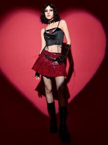 ROMWE PUNK Leopard Print Pleated Low Rise PU Leather Skirt Without Belt - Multicolor - View 6