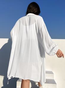 SHEIN EZwear Camisa unicolor de hombros caídos largo - Blanco - Ver 4