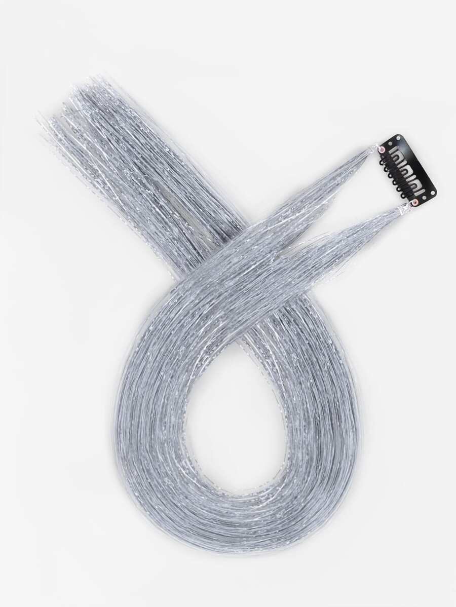 Extensión del pelo con clip medio recto sintético - Plateado - Ver 1