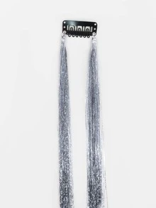 Extensión del pelo con clip medio recto sintético - Plateado - Ver 3