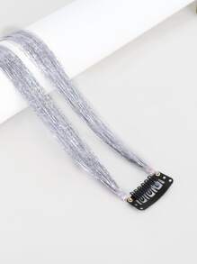 Extensión del pelo con clip medio recto sintético - Plateado - Ver 4