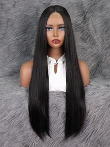 4*1 Lace Front Long Straight Synthetic Wig - Black - View 1