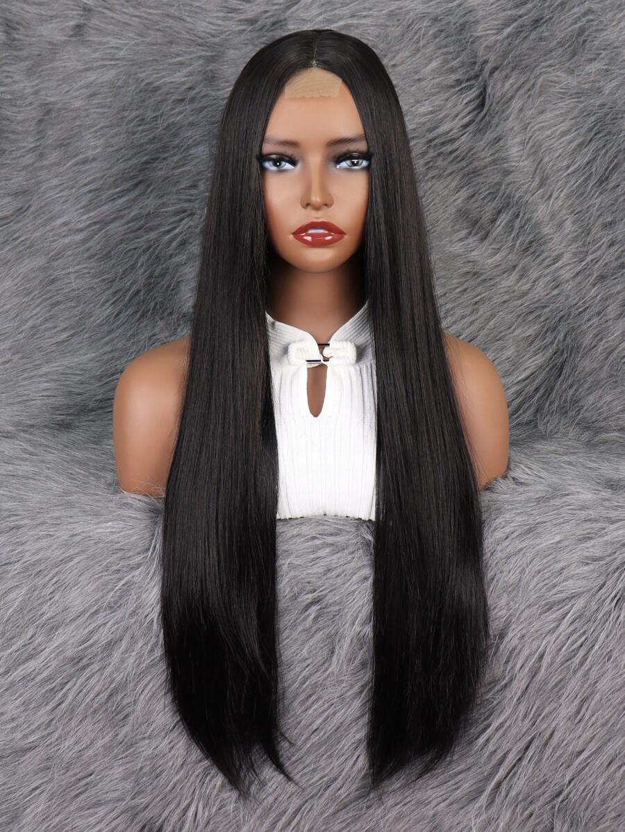 4*1 Lace Front Long Straight Synthetic Wig - Black - View 1