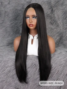 4*1 Lace Front Long Straight Synthetic Wig - Black - View 2