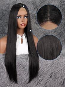 4*1 Lace Front Long Straight Synthetic Wig - Black - View 5