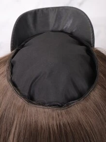 Short Straight Synthetic Wig With Hat - Dark Brown - View 3